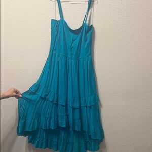 Teal Sleeveless Ruffle Dress